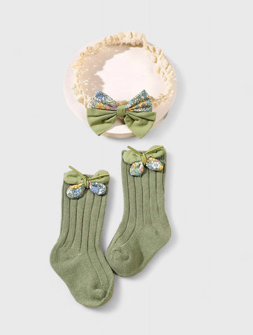 Baby Girl Socks and Butterfly Bow Headband Set