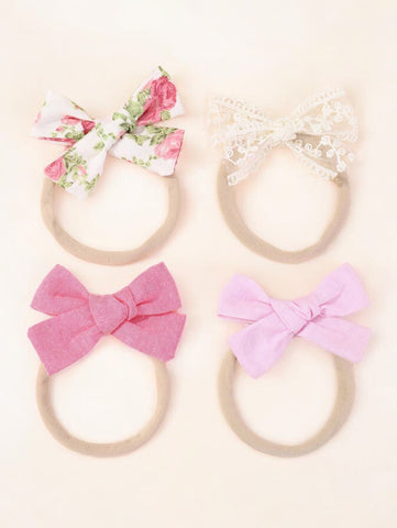 4 Pc Flower & Bows Headband Set