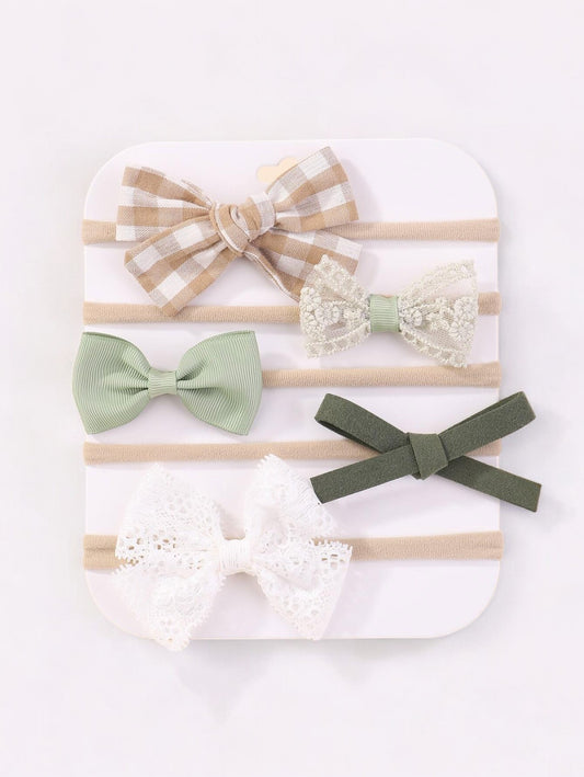 4 Pc Baby Girl Green Bows Headband Set