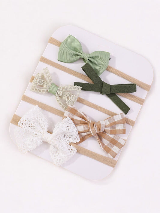 4 Pc Baby Girl Green Bows Headband Set