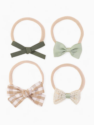 4 Pc Baby Girl Green Bows Headband Set