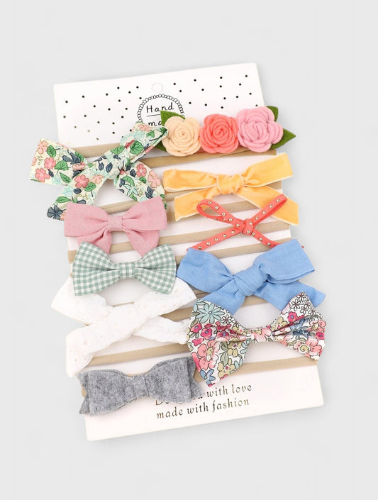 10 Pc Baby Girl Bows & Flower Headband Set