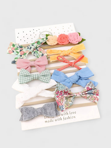 10 Pc Baby Girl Bows & Flower Headband Set