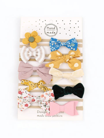 10 Pc Baby Girl Bows & Flower Headband Set