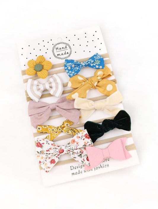 10 Pc Baby Girl Bows & Flower Headband Set