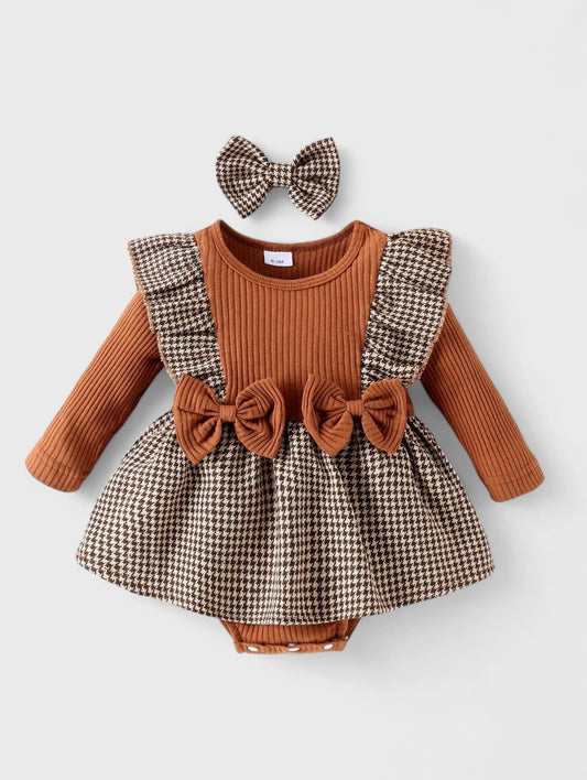 2 Pc Baby Girl Ruffle Houndstooth Bodysuit