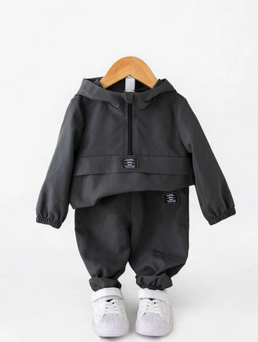 2 Pc Baby Boy Casual Hooded Pullover and Pants Set