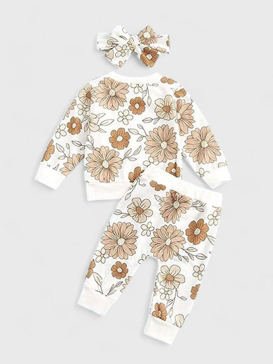 3 Pc Baby Girl Flower Print Sweat Set