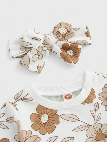 3 Pc Baby Girl Flower Print Sweat Set