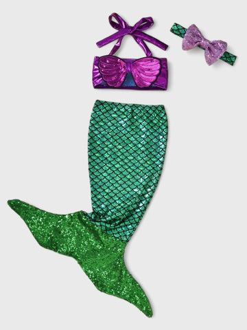 3 Pcs Baby Girl Sparkle Mermaid Costume