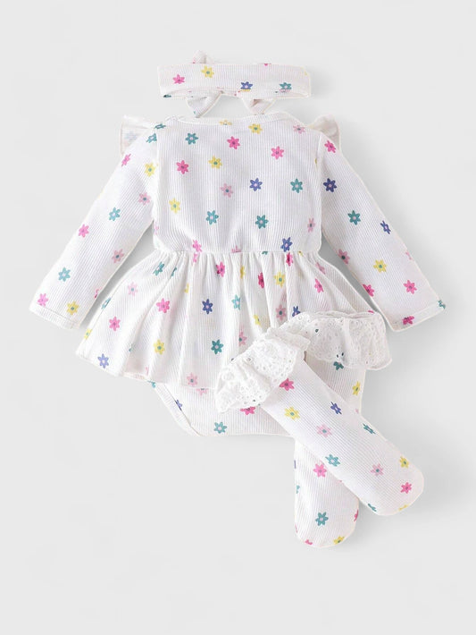 3 pc Baby Girl Rainbow Daisy Bodysuit set