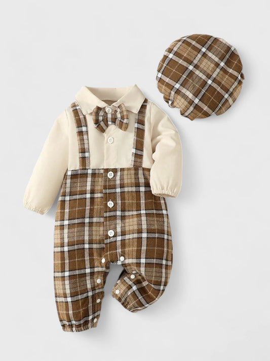 2 in 1 Baby Boy Plaid Jumpsuit with Hat