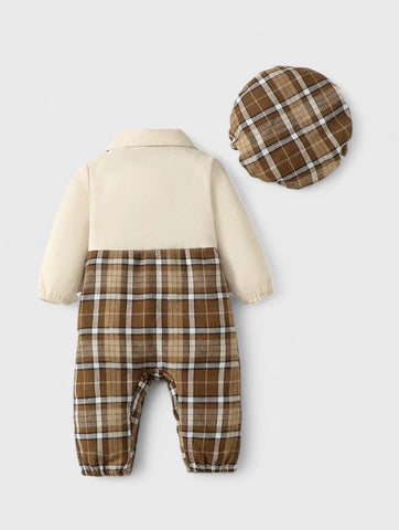 2 in 1 Baby Boy Plaid Jumpsuit with Hat