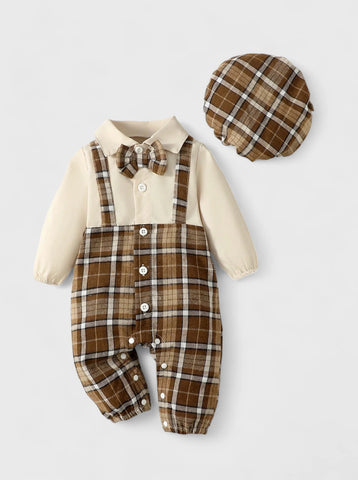 2 in 1 Baby Boy Plaid Jumpsuit with Hat