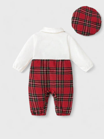 2 in 1 Baby Boy Plaid Jumpsuit with Hat