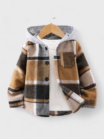 Toddler Boy Contrast Hooded Plaid Shirt