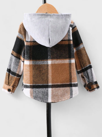 Toddler Boy Contrast Hooded Plaid Shirt