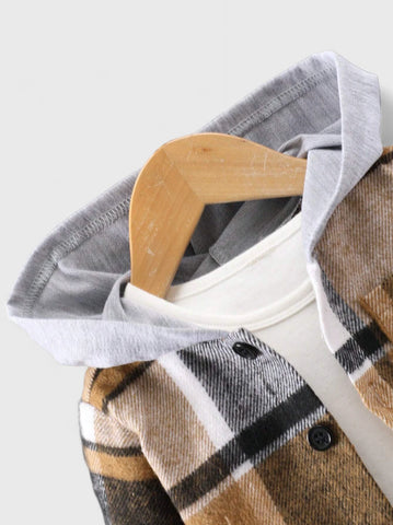 Toddler Boy Contrast Hooded Plaid Shirt