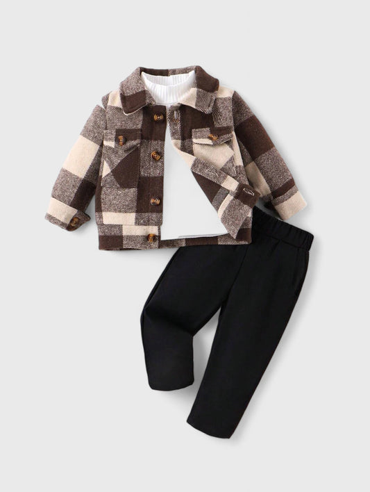 2 Pc Baby Boy Plaid Shirt with Pant Set