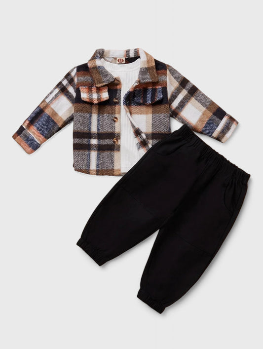 2 Pc Baby Boy Plaid Shirt with Pant Set