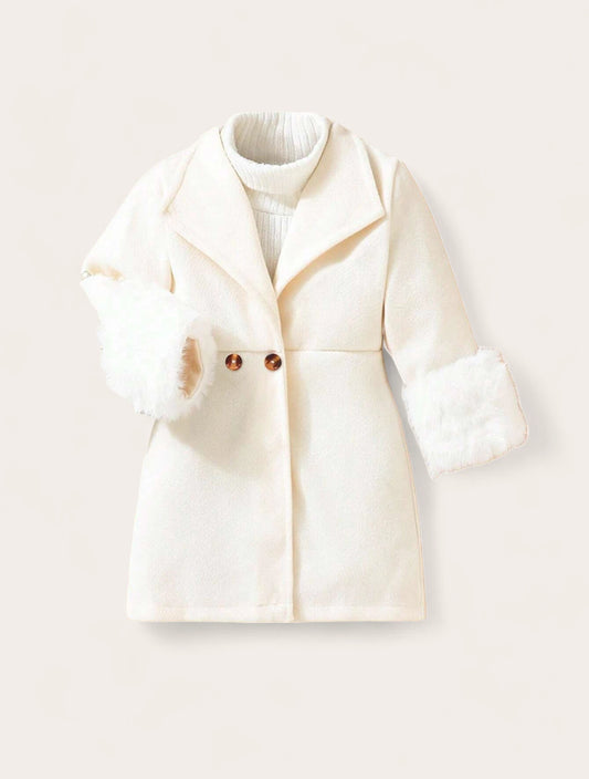 Baby Girl Fuzzy Trim Cuff Coat