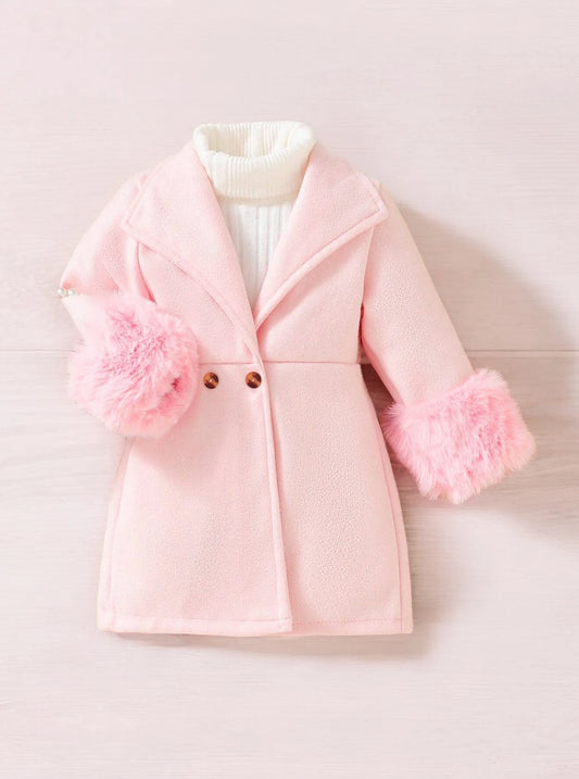 Baby Girl Fuzzy Trim Cuff Coat