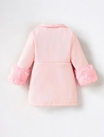 Baby Girl Fuzzy Trim Cuff Coat