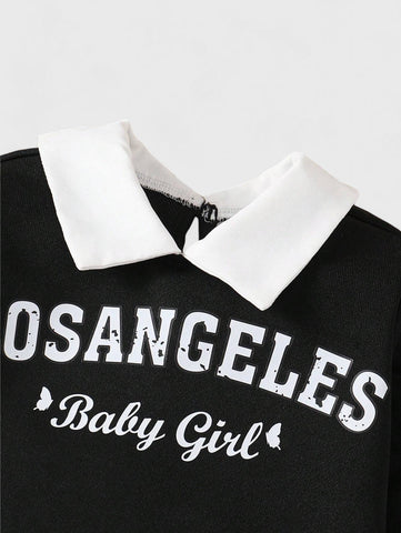 Baby Girl Collar Sweatshirt with Plaid Skirt