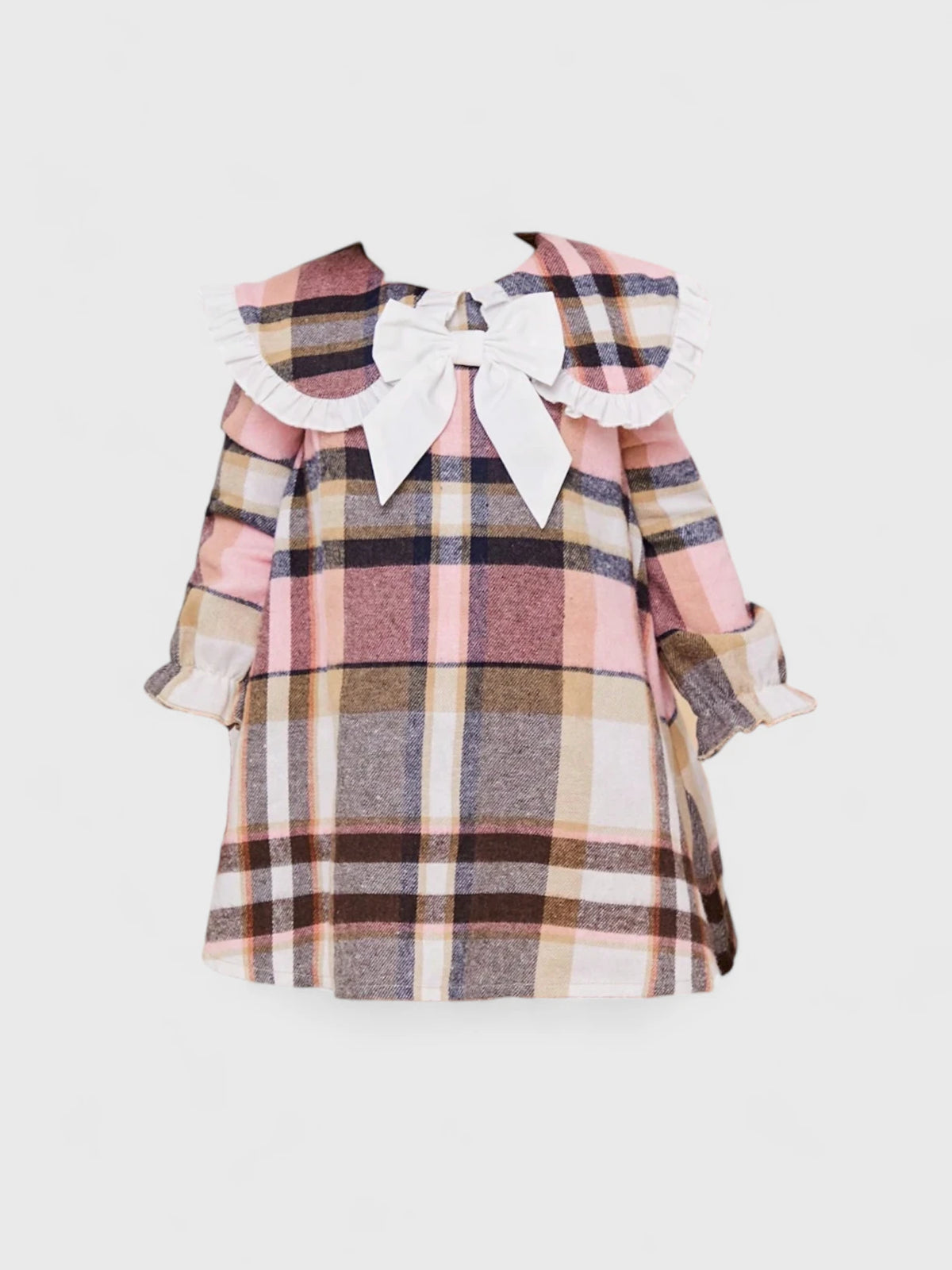 Baby Girl Ruffle & Bow Collar Plaid Dress