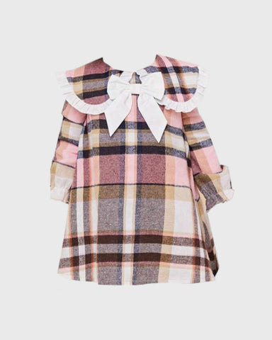 Baby Girl Ruffle & Bow Collar Plaid Dress