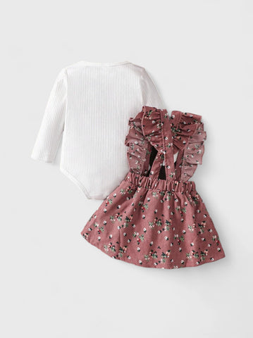 2 Pc Baby Girl Bodysuit with Ditsy Floral Skirt