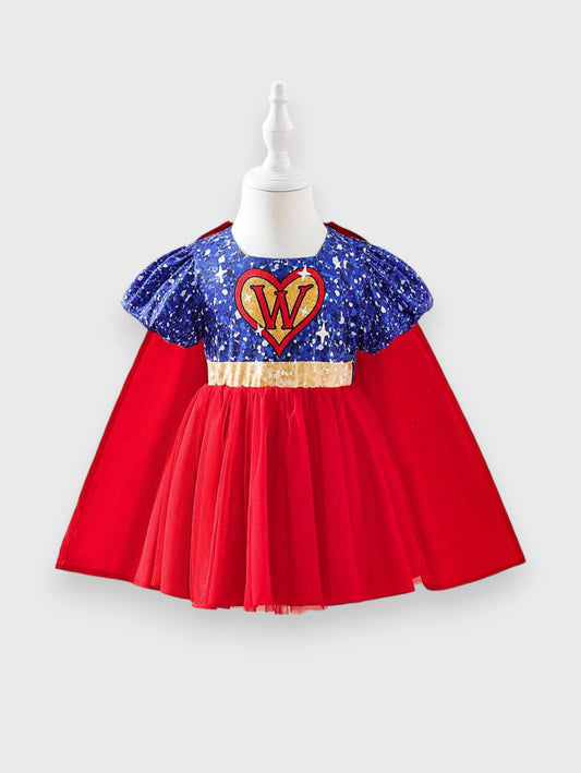 2 Pc Infant Baby Girl Super Hero America Dress w/Cape