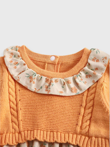 Baby Girl 2 in 1 Corduroy Bodysuit with Faux Sweater