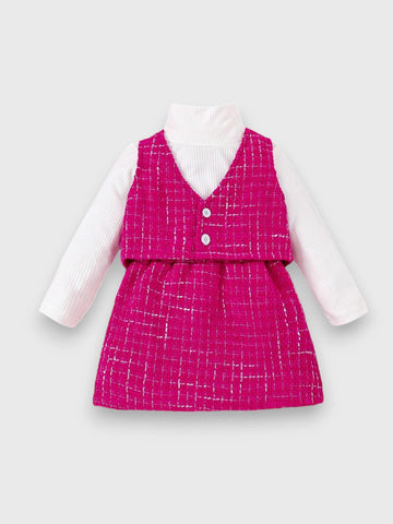 3 Pcs Baby Girl Tweed Vest Set