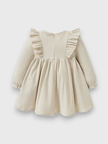 Baby Girl Ruffle Trim Bow Corduroy Dress