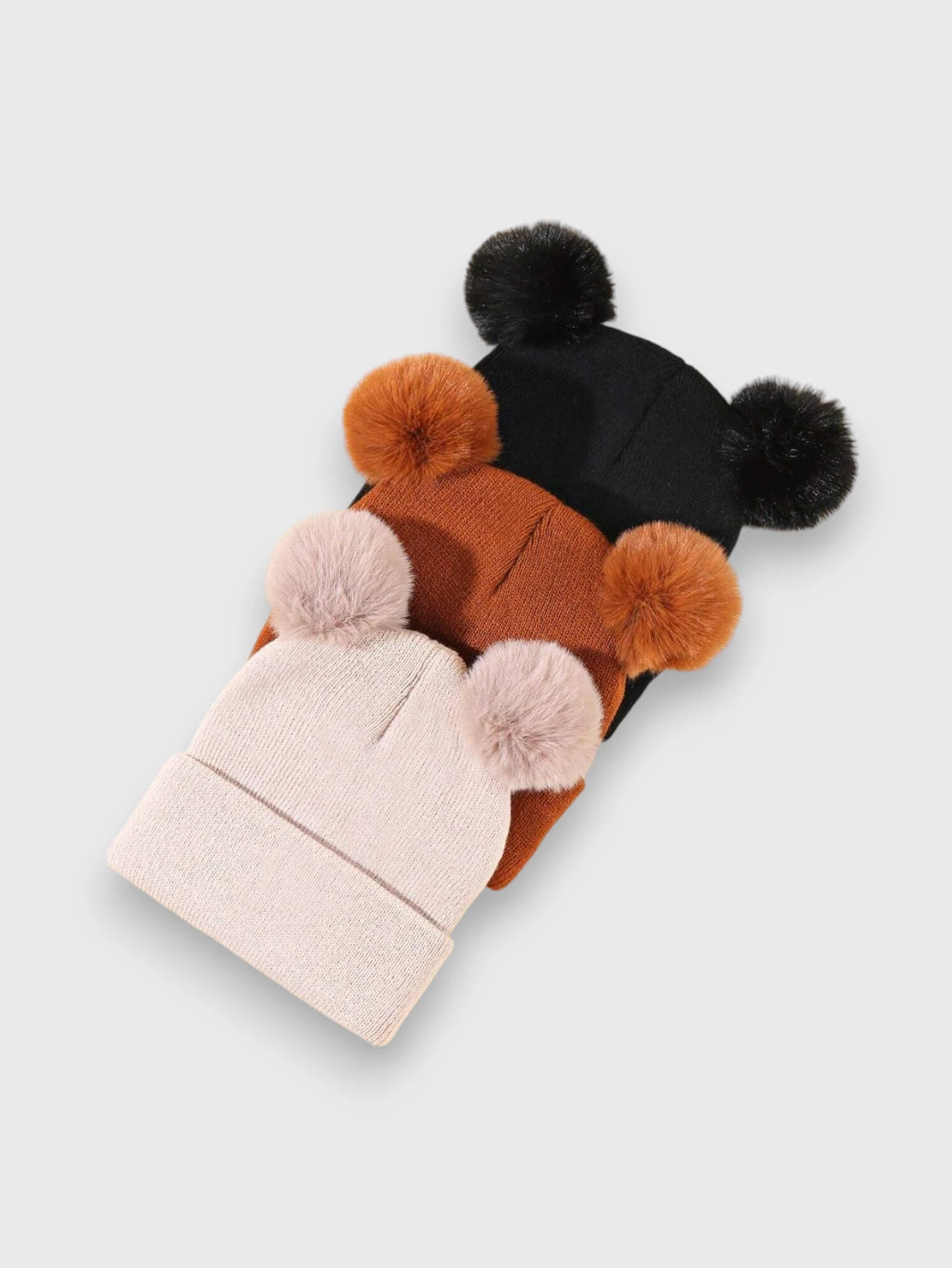 3 Pcs Knit Beanie Toque with Pom Pom Ears