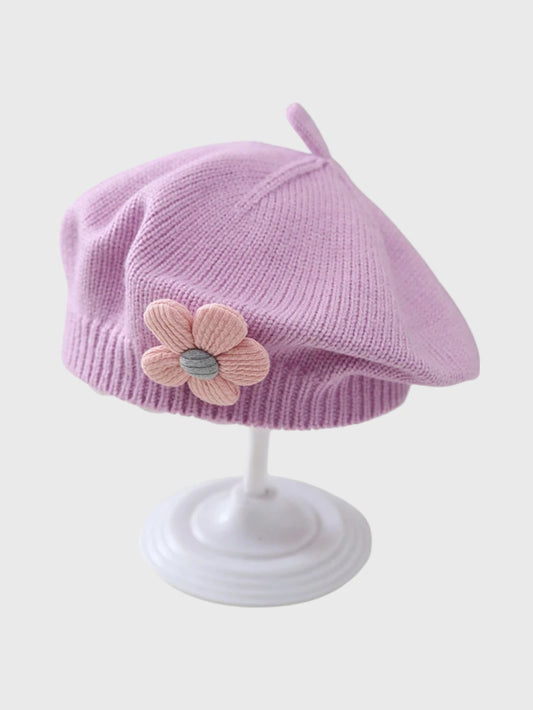 Baby Girl Flower Knit Beret Hat