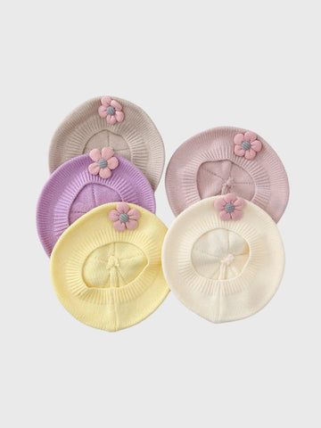 Baby Girl Flower Knit Beret Hat