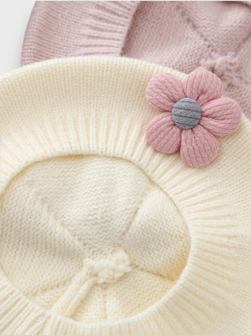 Baby Girl Flower Knit Beret Hat