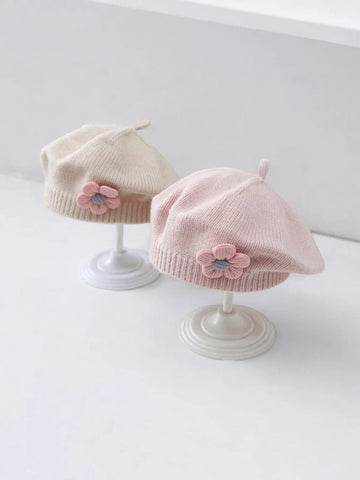 Baby Girl Flower Knit Beret Hat