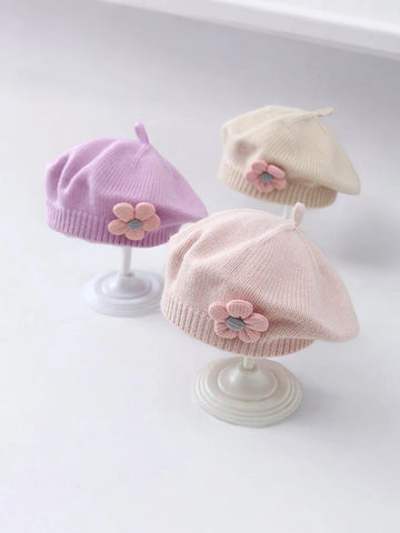 Baby Girl Flower Knit Beret Hat