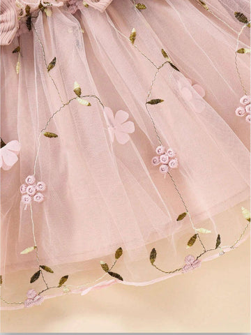 Baby Girl Pink Floral Applique Tulle Dress