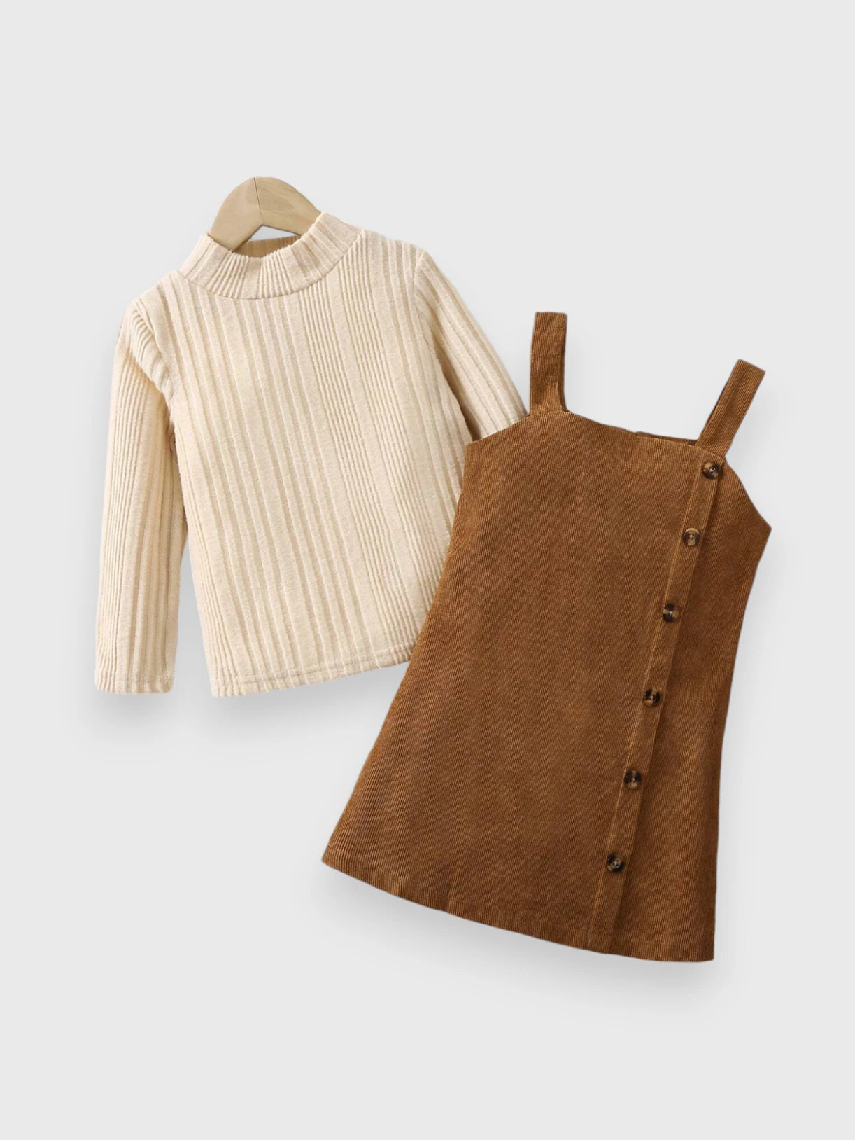 2 Pcs Toddler Girls Turtle Neck Cord Dress 4 Y / Beige 2 Pcs Toddler Girls Turtle Neck Cord Dress 4 Y / Beige