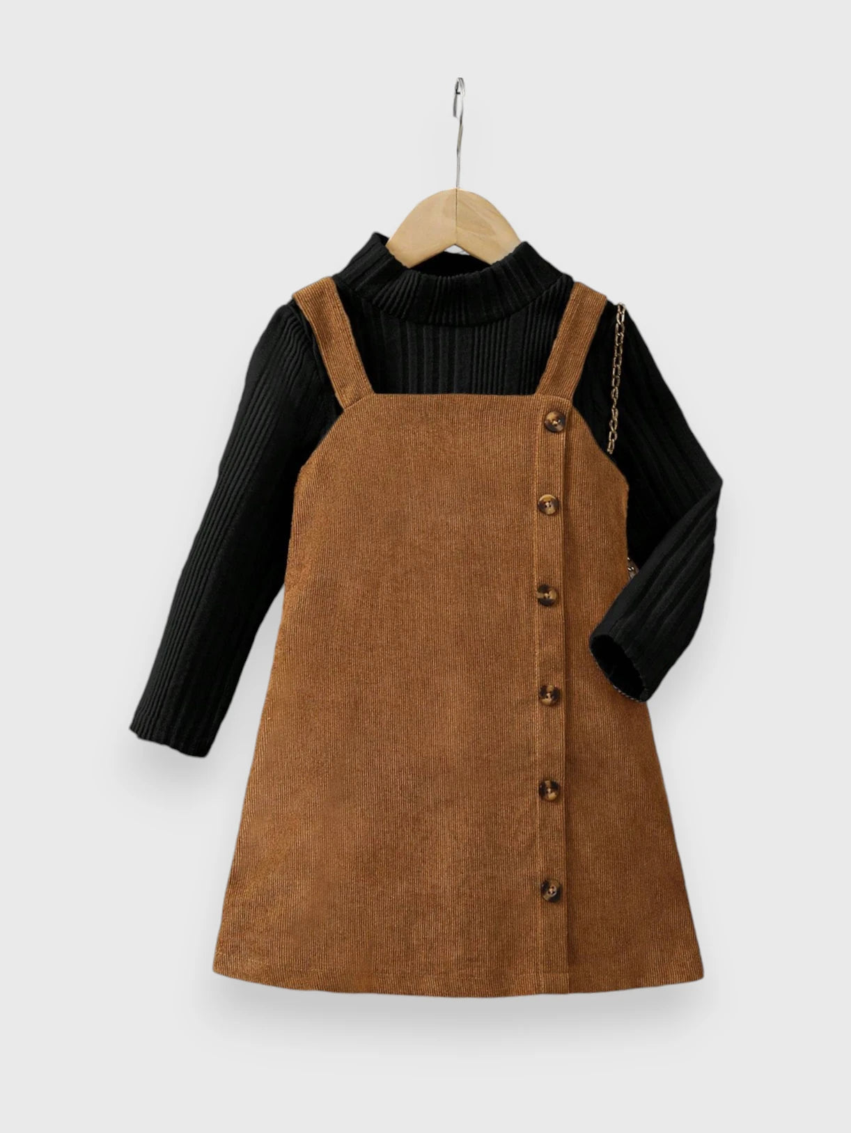 2 Pcs Toddler Girls Turtle Neck Cord Dress 5 Y / Black 2 Pcs Toddler Girls Turtle Neck Cord Dress 5 Y / Black