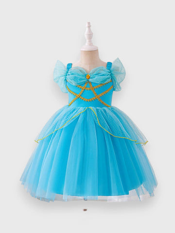 Girls Gold Ribbon Trim Princess Dress