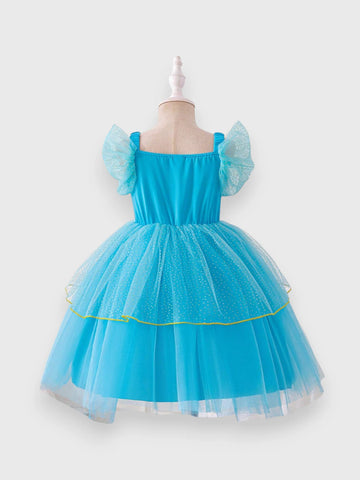 Girls Gold Ribbon Trim Princess Dress