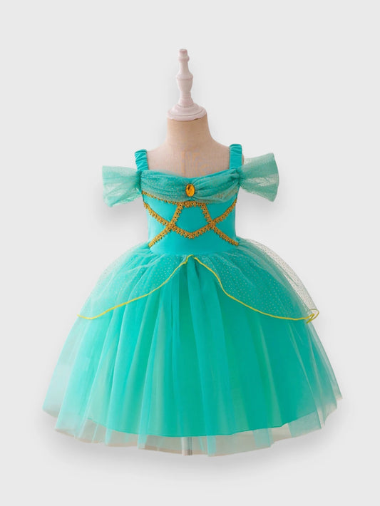 Girls Gold Ribbon Trim Princess Dress