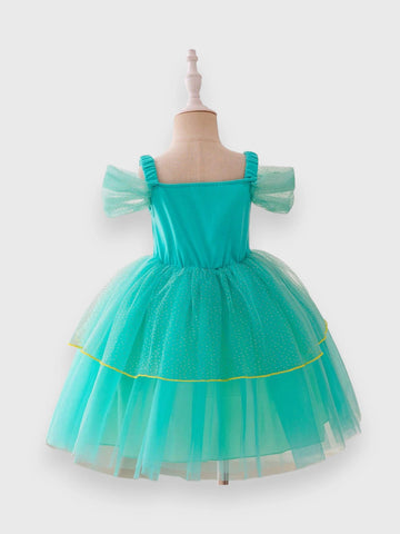 Girls Gold Ribbon Trim Princess Dress