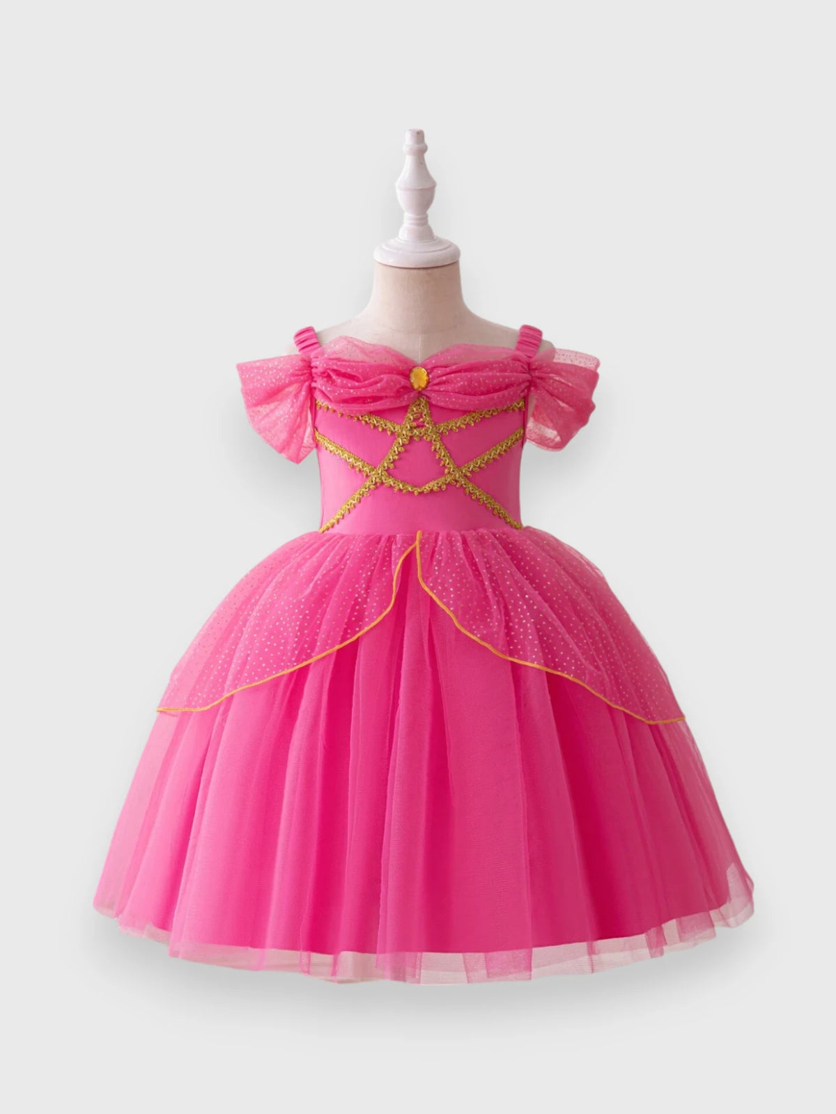 Girls Gold Ribbon Trim Princess Dress