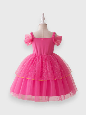 Girls Gold Ribbon Trim Princess Dress